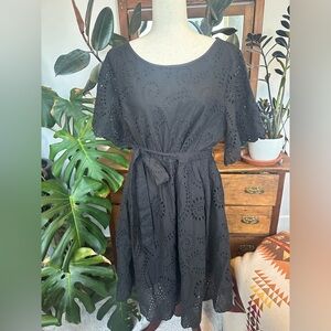 BloomChic Black Eyelet Midi Dress